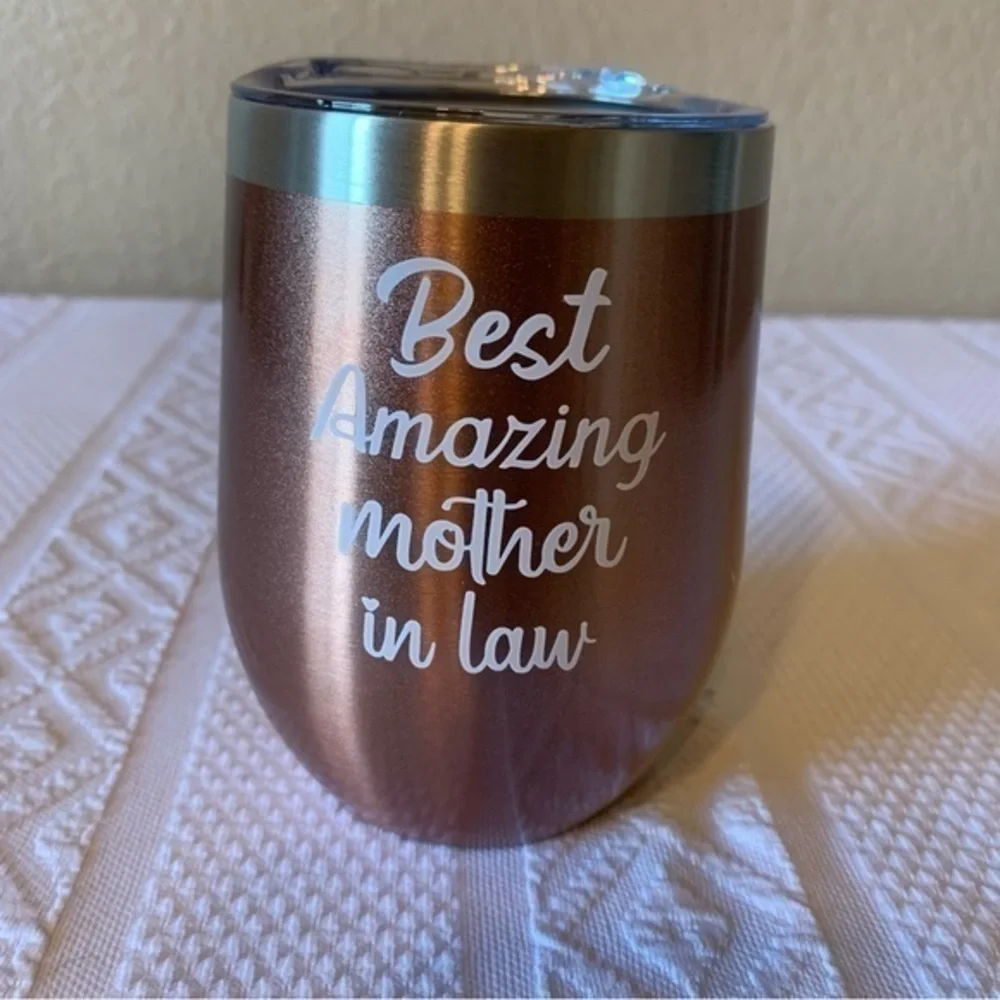 NIB Stainless Steel Double Wall 12oz Wine‎ Tumbler Best Amazing Mother in Law